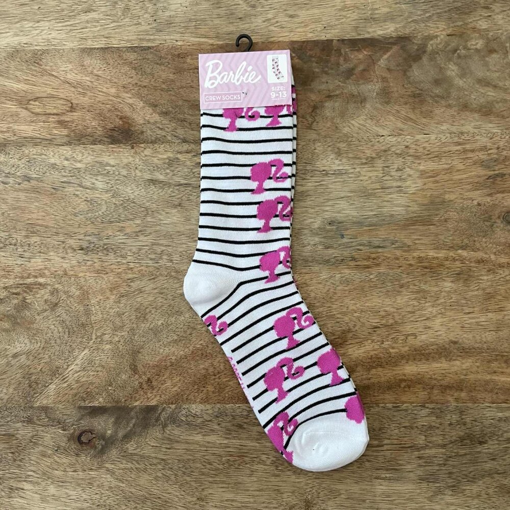 5/$20 Adult Barbie Silhouette & Stripe Socks